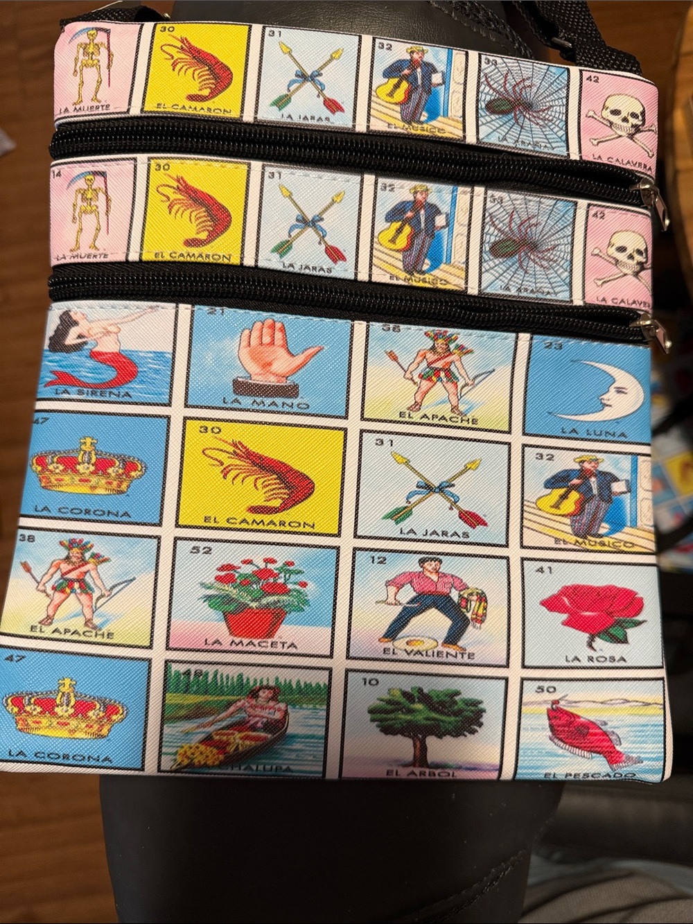 Lotería Print Crossbody Bag with Colorful Card Motifs